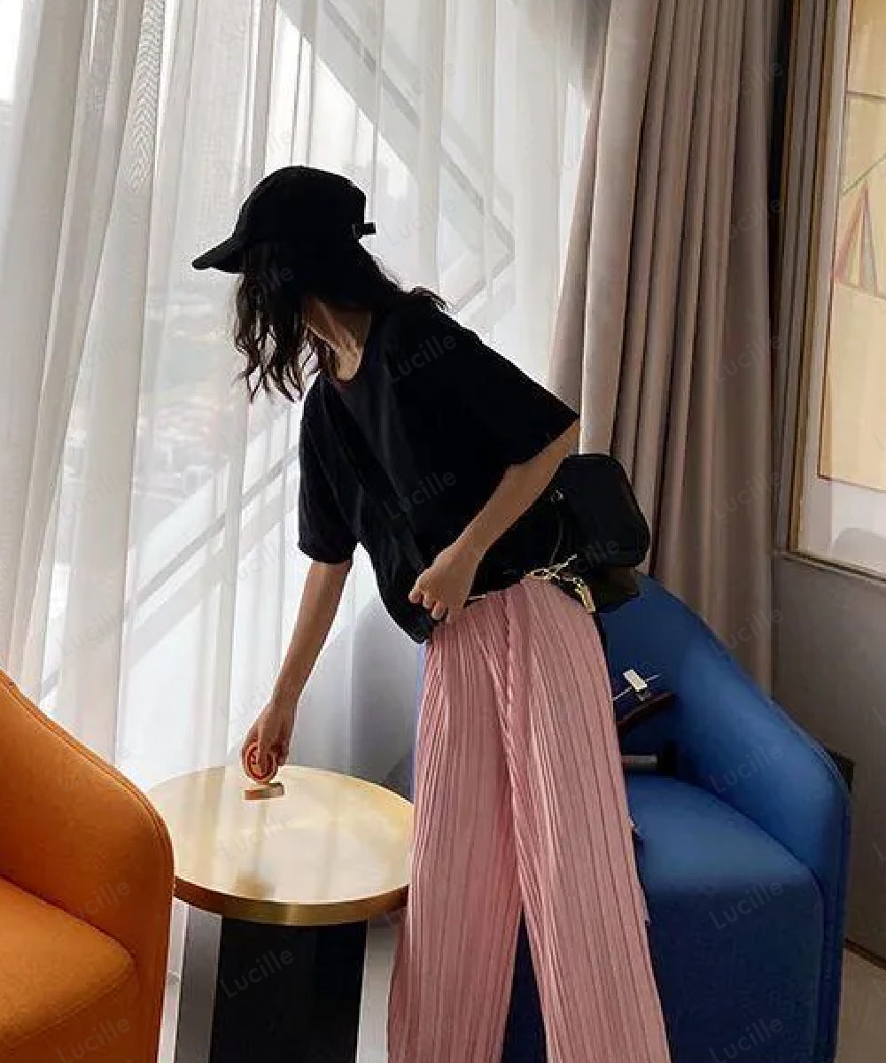 プリーツ ワイドパンツ 2枚セット